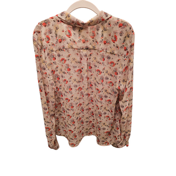 Ann Taylor LOFT Long Sleeve Sheer Cream Red Floral Button Up Blouse, Sz XL - Picture 6 of 10